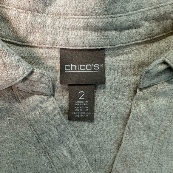 Chicos Women's popover top Short sleeve Beige Sz 2/L side buttons - Picture 2 of 11